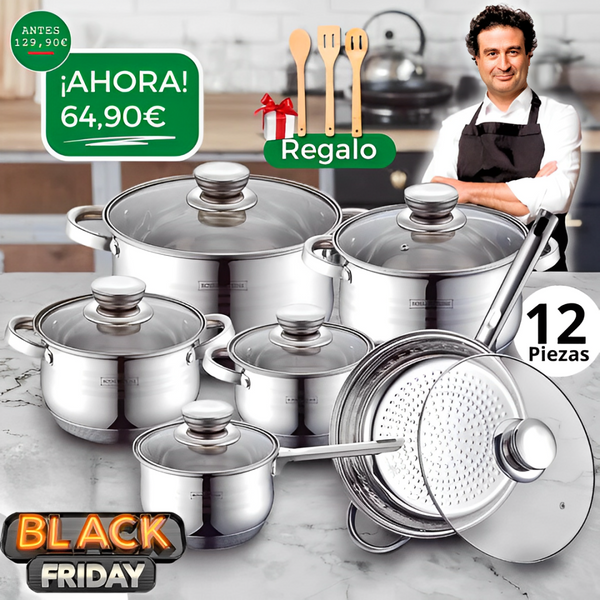 CocinaOn™ Pack Completo de Ollas 12 piezas + 3 Utensilios
