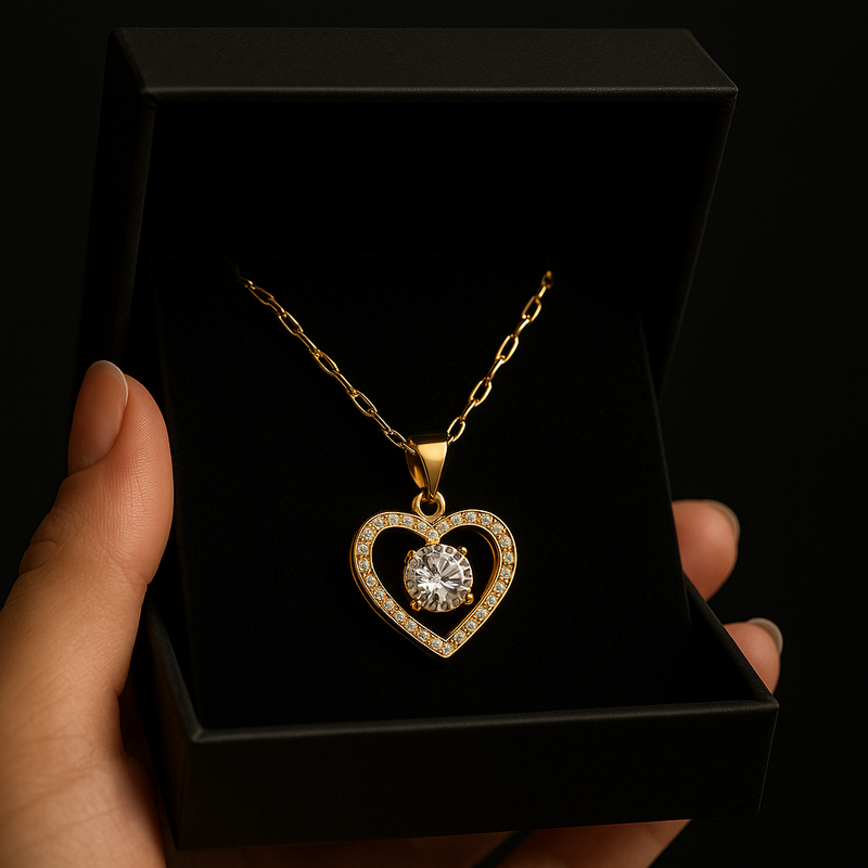 Collar Corazón con Diamante + Caja de Regalo - [PROMOCIÓN DISPONIBLE SOLO HOY]