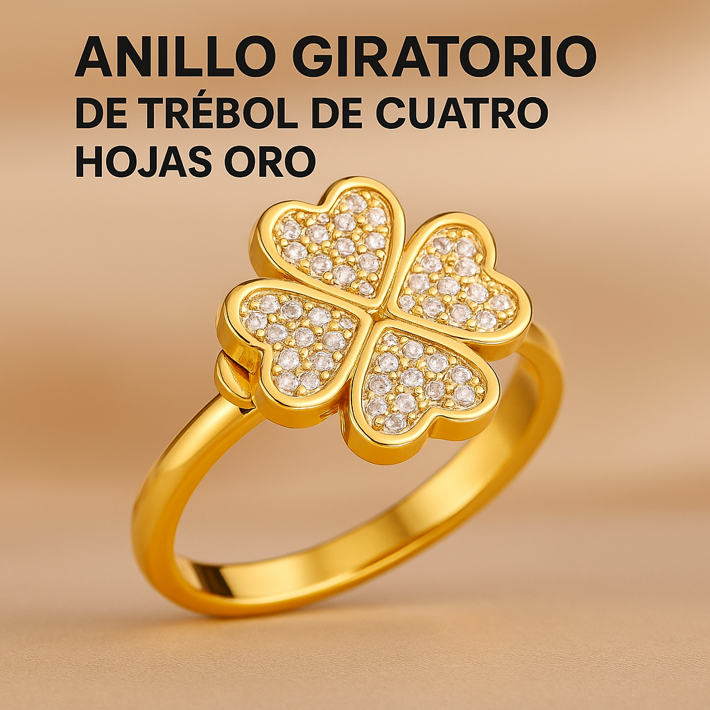 Anillo 4 Hojas – Gira, Brilla y Atrae Suerte