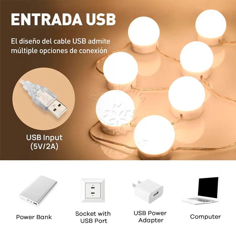Glowmir™ Kit De Luces Led Para Espejo Estilo Hollywood 10 Bombillas - [PROMOCIÓN DISPONIBLE SOLO HOY]